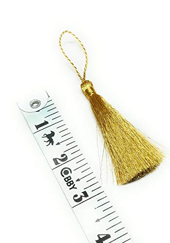 Image of Tassels Banarasi Ethnic Golden Zari Material Size 8 cm. with Loop for Dress, Decorations, Art Craft Work, Hangings, Projects, Bags, Borders, Torans - Pack of 10 pc