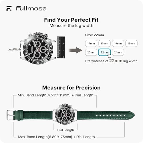 Image of Fullmosa 22mm Quick Release Leather Watch Band for Garmin Samsung Galaxy | Strap for Garmin Vivoactive 4 45mm,Garmin Venu 4(45mm) /Venu 3 /Venu 2,Samsung Galaxy Women Men, Gradient Green&Silver Buckle