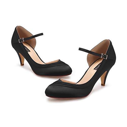ERIJUNOR Kitten Heels for Women Comfortable Low Heel Closed Toe Satin Evening Dress Wedding Shoes with Ankle Strap2