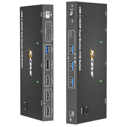 Image of USB C KVM Switch 2 Monitors 2 Computers USB C Dual Monitor KVM Switch for Laptop & Desktop, USB 3.0 MST Dual HDMI 4K@60Hz, PD 87W for Laptop, with Wired Remote