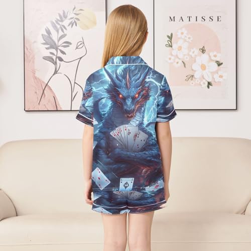 ALAZA Dragon Poker Card Satin Pajamas Set Short Sleeve Button Down Sleepwear Summer Pjs 2 Piece4