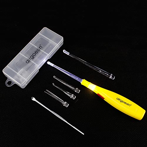 Airgoesin Upgraded Lighted Tonsil Stone Remover Tool, Yellow, 4 Tips, Tonsillolith Pick + Box Oral Care Gift