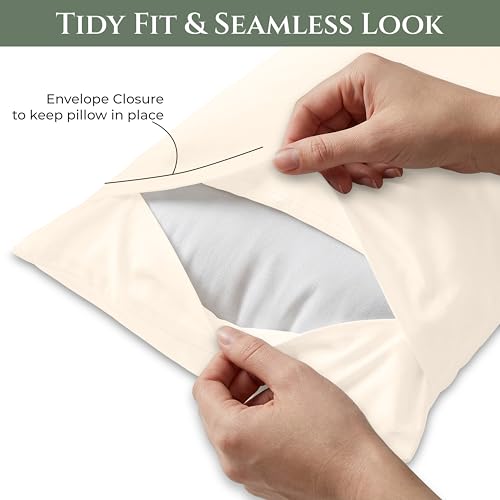 Image of Royale Linens 100% Cotton Pillow Cases Queen Size Set of 2 - Percale Pillowcase - Cream Pillow Cases Super Soft Cooling & Breathable Hotel Cotton Pillowcases, Fits Queen Pillows (20 inchx30 inch, Cream)