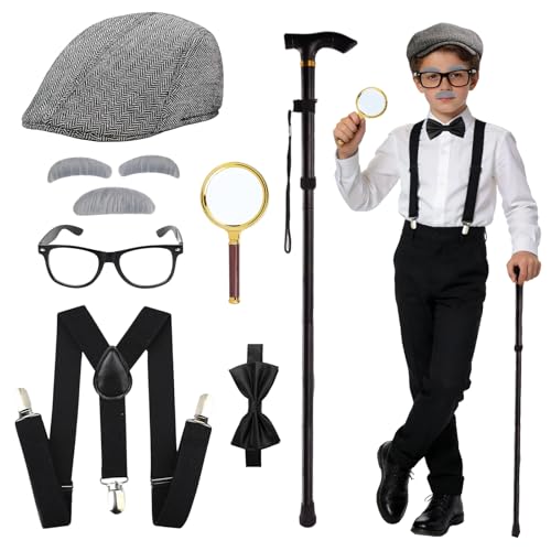 Disfraz de Abuelo para Niños 8 Piezas Carreuty