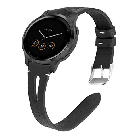 Compatible for Garmin vivoactive 4S Bands, LvBu Slim Vintage Leather Strap Replacement for Women, Man, Wristband Accessories Compatible with Garmin vívoactive 4S (40mm) Smartwatch (Black) Cover