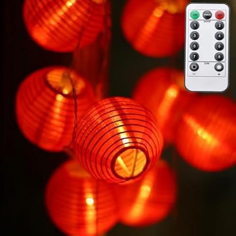 Amants01 Red Lantern String Lights 19.6ft 40 LEDs Battery Operated with Remote Control Hanging Lanterns String Lights for Chinese New Year,Spring Festival,Wedding,Party Decoration,Christmas Cover