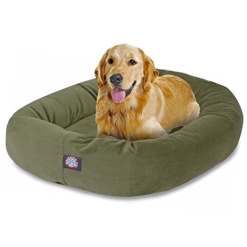 Image of Majestic Pet 40 Inch Suede Calming Dog Bed Washable 40x29x9 (Inch) - Cozy Soft Round Donut Dog Bed with Spine Support for Dogs to Rest their Head - Round Pet Bed Large - Sage