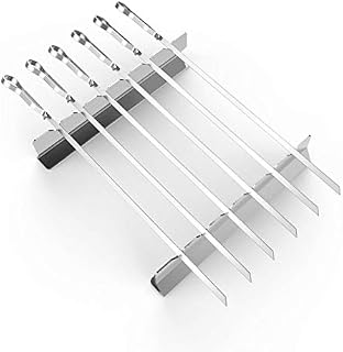 BearMoo BBQ Skewers,Kebab Skewers Sticks Barbecue Forks 43cm 6-Pack Metal BBQ Skewers 8mm Flat Superior Grilling Skewers Durable and Reusable Barbecue Tool (Rack Included)