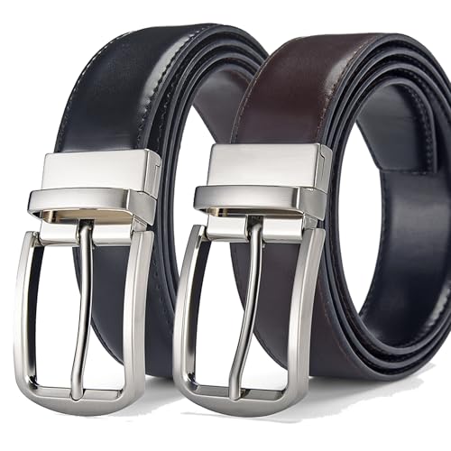 Reversible Leather Belt for Men,2 color in One Belt,Dual Sided Dress and Casual Belt with Rotated Buckle