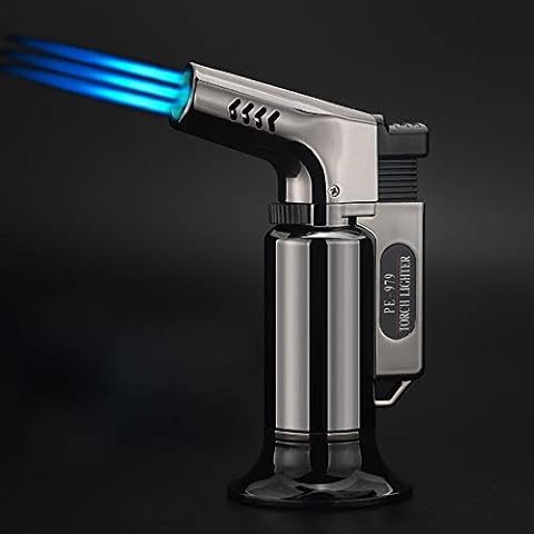 Torch Lighter Windproof Butane Lighter Jet Triple Blue Flame Lighter Refillable Lighter Adjustable Lighter Cover