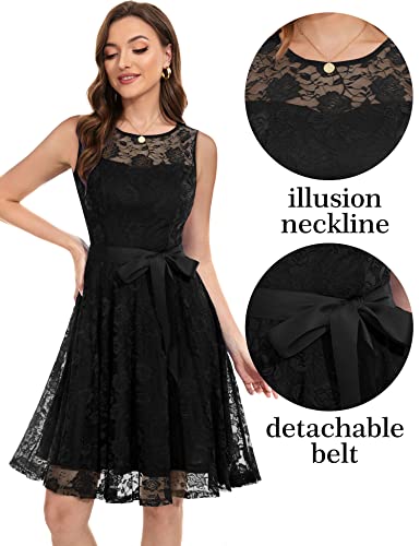 Dressystar Women's Floral Lace Dress Short Bridesmaid Dresses with Sheer Neckline3