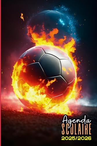 Agenda Scolaire 2025 2026 Football: Ballon de foot en feu, 1 Jour par Page, Carnet Organiseur Planificateur Etudiant Primaire, C