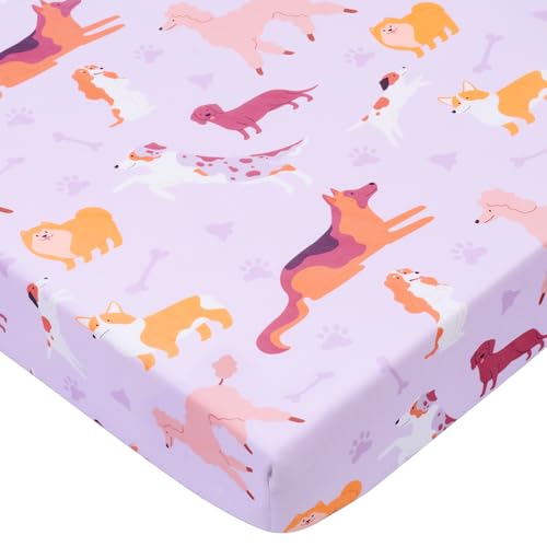 Image of UOMNY Crib Sheet 52x28 Baby Sheet for Girls Breathable Dog Fitted Crib Sheet for Standard Crib and Toddler Mattress Soft Toddler Sheet Purple