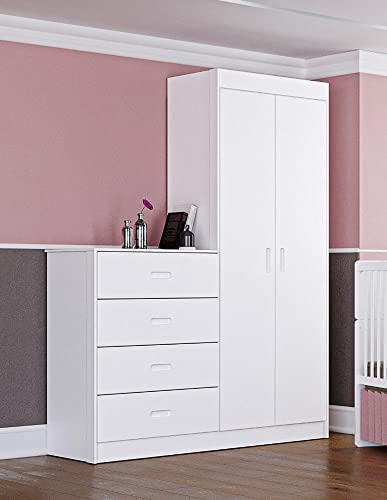 Roupeiro Comoda New Bebe 4 Gavetas 2 Portas Branco Canaã