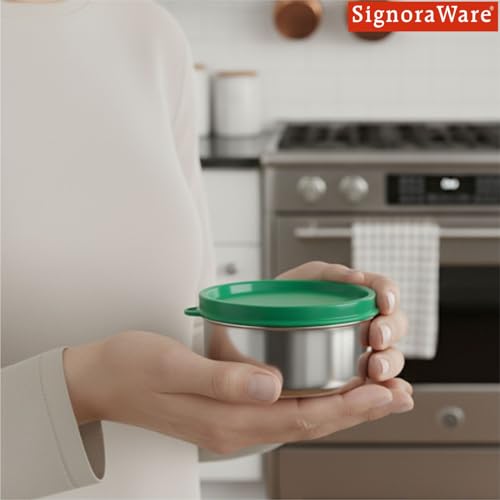 Image of SignoraWare Ample Stainless Steel Container | Airtight & Leakproof | Dishwasher Safe | Durable Storage Solution | Ideal for Kids, Office, School, Picnic & Outdoor Use (225ml | Green)