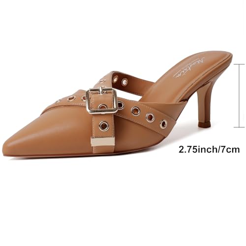 Image of Mostrin Kitten Heels for Women Pointed Closed Toe Heels Vintage Stiletto Dressy Pumps Shoes for Office Work Party