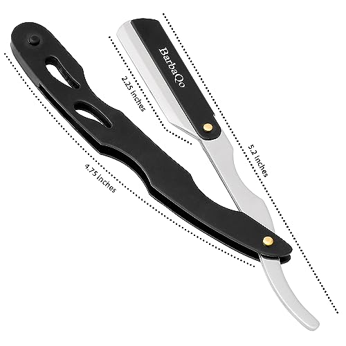 Straight Razor - Straight Razors for Men, BarbaQo Professional Barber Razor with 10 Sinlge Blades, 100% Stainless Steel Straight Razor for Close Shaving - Image 3
