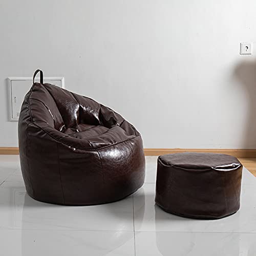 Funda De Silla De Puff Bean Bag (sin Relleno) PU Polipiel Impermeable Puff Almacenaje Cubierta de Tumbona Perezosa para Adultos y Niños,Marrón