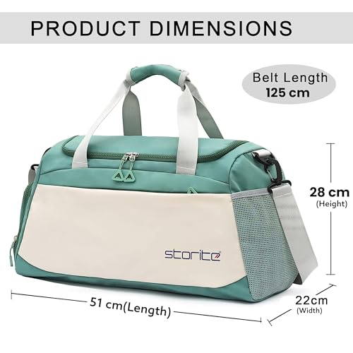 Storite Nylon 51 cms Imported Travel Duffle Bag Multi- Pocket Sports Shoulder Bag for Women with Wet Pocket & Shoe Compartment Weekender Overnight Travel Luggage Bag (Green/White - 51x22x28 Cm)