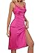 LYANER Women's Satin Drape Cowl Neck Sleeveless Strappy Cami Split Slit Cocktail Party Midi Dress Hot Pink Small