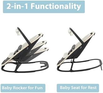 Noah 2-in-1 Baby Bouncer & Rocker - Portable Reclining Chair with Cushion & Toys for Infants 0-9 Months, Charcoal