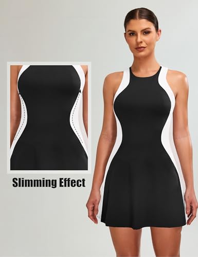 Blooming Jelly Women Tennis Dress Casual Athletic Color Block Outfit Racerback Built in Bra Golf Separate Shorts with Pocket2