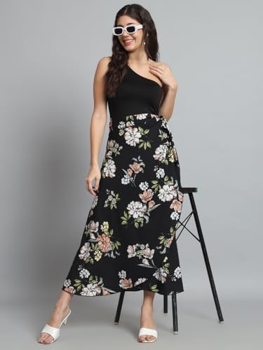 Image of Girl Code Crafted Adjustable Flower Print Black Wrap Skirt