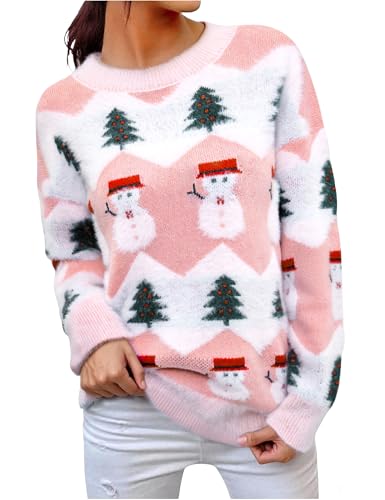 Marvmys Weihnachtspullover Damen Winter Fun Strickpullover Rundhals...