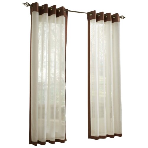 Stylemaster Soho 55 by 84-Inch Sheer Grommet Panel with Faux Silk Border, Espresso