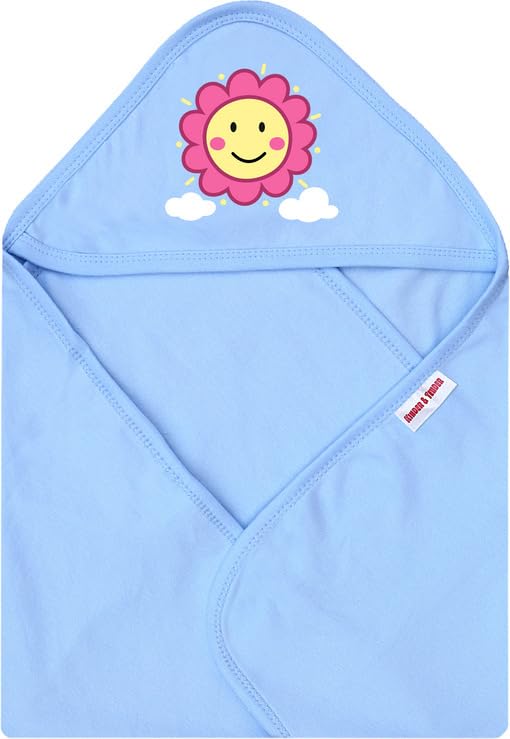 MIYA Cotton Embroidered Print Double Layer – 160 GSM Hooded Bath Towel Set for Baby Boys & Girls | Super Soft, Breathable Towel (Pack of 2)(Sky Blue, Sand Beige)