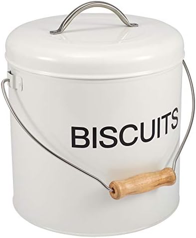 Home Basics Biscuits Tin Canister,Retro Style Airtight Metal Biscuit Tin with Handle, Cookies Storage Tin or Candy Box White