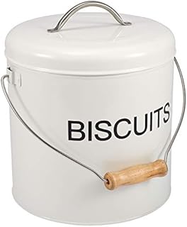 Home Basics Biscuits Tin Canister,Retro Style Airtight Metal Biscuit Tin with Handle, Cookies Storage Tin or Candy Box White