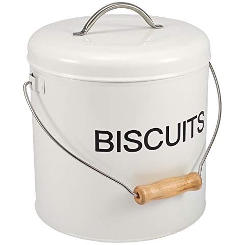 Home Basics Biscuits Tin Canister,Retro Style Airtight Metal Biscuit Tin with Handle, Cookies Storage Tin or Candy Box White Cover