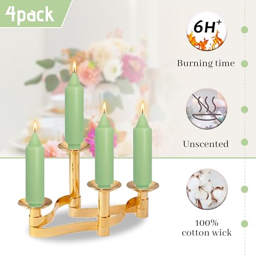 Image of Handmade Unscented Taper Candles Slow Burn Light Green Candles 5inch Short Dinner Candle Sticks Smokeless Wax Candles Unique Design for Weddings Holiday Gift Home Decoration