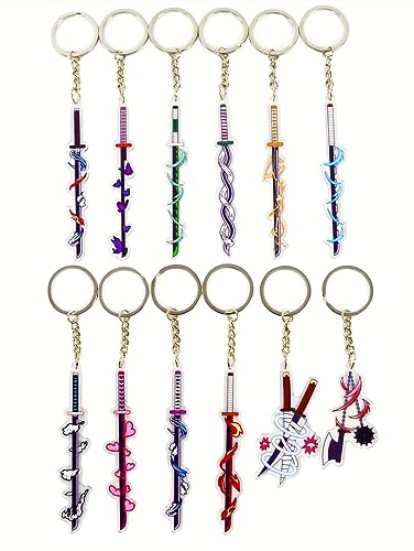 FSRONGXI Anime Keychains Set 12Pcs Acrylic Slayer Keychain Mini Katana Sword Stuff Key Chain Accessories Gifts for Decor