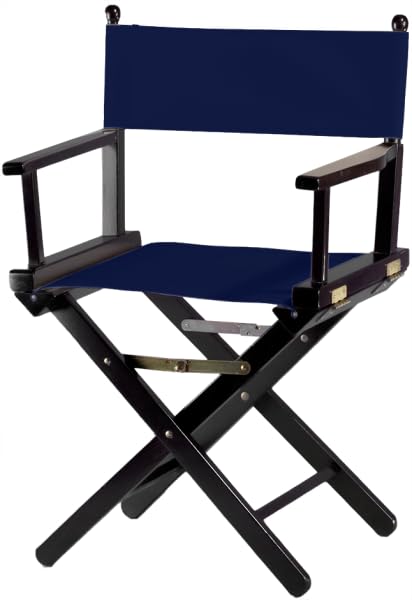 ZStyle Chaise de réalisateur pliante en bois, 90 cm de hauteur, 54 cm de large, 48 cm de profondeur, noire (fond noir - toile bleue)