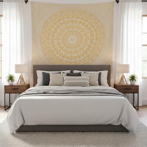 Image of Craft Trade 54x84 Inches Psychedelic Yellow Cotton Mandala Ombre Wall Hanging Tapestry