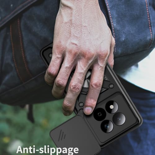 Image of Heavy Duty Back Case Cover for Redmi Note 15 5G, Shockproof Redmi Note 15 Back Cover, Ring Case with Kickstand and Camera Protection Shutter - Black