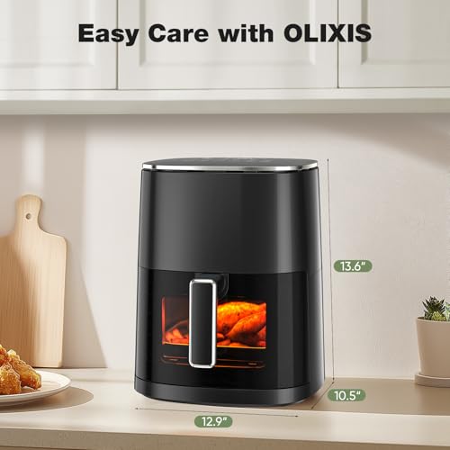 Image of OLIXIS 12-in-1 Air Fryer 6.34 Quarts, Visable Airfryer with Window, 400F, Roast, Reheat, Dehydrate, Bake, Steam, Fries, Custard, Chicken, Wings, Sea Food, Vegetabels, Modern Black