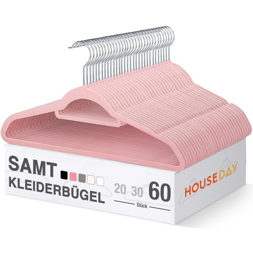 HOUSE DAY Kleiderbügel Samt, 60er Set, Premium Bügel, Rosa – Ansicht 1