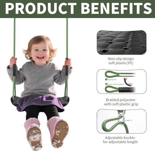 WWFFEN Erwachsene Schaukel, Rutschfester Baum Schaukel Sitz Set mit verstellbarem Seil und Karabinern Outdoor Erwachsene Schaukel Spielplatz Schaukel Hinterhof Garten Spiel Set, 200kg/Schwarz