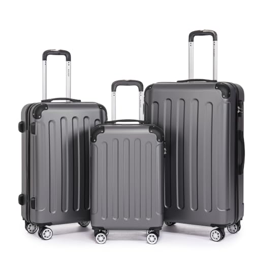 Boleedy Set Valise 3 Pièces (55/66/76cm),Lot Valise Rigide ABS Grande Taille Durable,Ensemble Valise de Voyage avec 4 roulettes 360°,Sets de Bagages