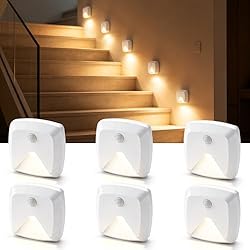 innofox 6-Pack Stick-on Motion Sensor Lights, Warm White LED Night Light, Stick-Anywhere Stair Lights, Closet Light, Battery Operated Wall Light for Kitchen, Hallway, Bedroom, Bathroom, Stairs