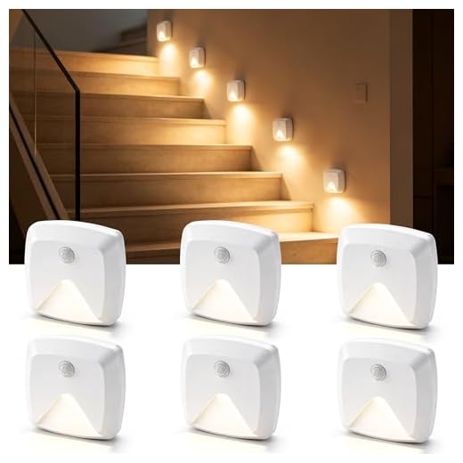 Stick-on Motion Sensor Lights, Warm White LED Night Light, Stick-Anywhere Stair Lights, Closet Light, Battery Operated Wall Light for Kitchen, Hallway, Bedroom, Bathroom, Stairs, 6-Pack