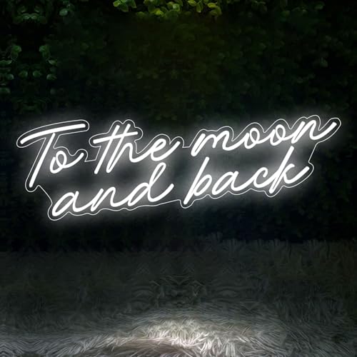 Letrero de neón con texto en inglés «To the moon and back», luz LED blanca, romántica, frase de amor, luz de neón para decoración de pared de tu dormitorio, regalo de fiesta de boda
