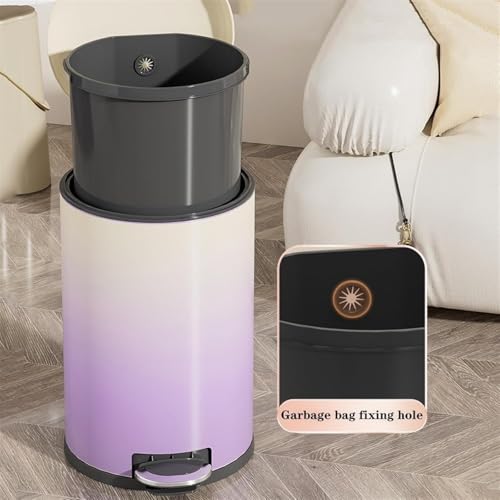 Tret-Mülleimer aus Edelstahl mit herausnehmbarem Einsatz, runder Abfalleimer mit Farbverlauf für Wohnzimmer, Schlafzimmer, Büro, Badezimmer, Deckel und Pedalbedienung, modernes Design für Zuhause und – Bild 6