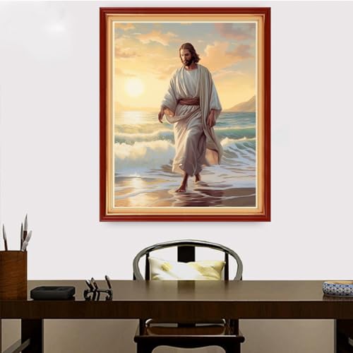 Image of Redxing Stamped Cross Stitch Kits Embroidery kit for Beginners Adults Full Range of Embroidery Patterns Starter Kits DIY Printed Cross Stitch Kits Needlepoint Kits 11CT-Jesus by the seaside 16x20 inch