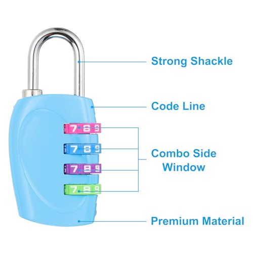 Image of PATIKIL Combination Lock, 4 Digit Outdoor Padlock Waterproof Locker Lock for Luggage Suitcase, Gym Locker, Fence, Filing Cabinets, Toolbox, Gate, Blue with Colorful Wheel