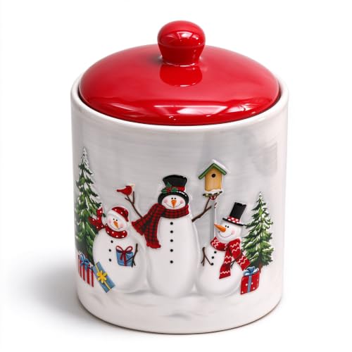 Gnome Christmas Ceramic Cookie Jar, Winter Holiday Food Storage Container