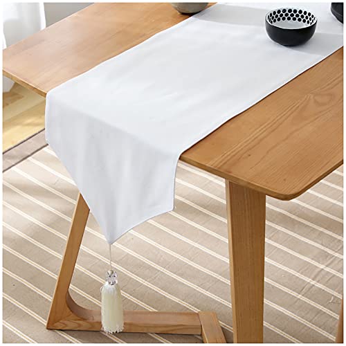 GRWGLE Schwarzweiß-Tischläufer, Quaste Baumwolle und Leinen-Couchtisch, Tee-Set-Dekoration,Weiß,13x94.48 Cover
